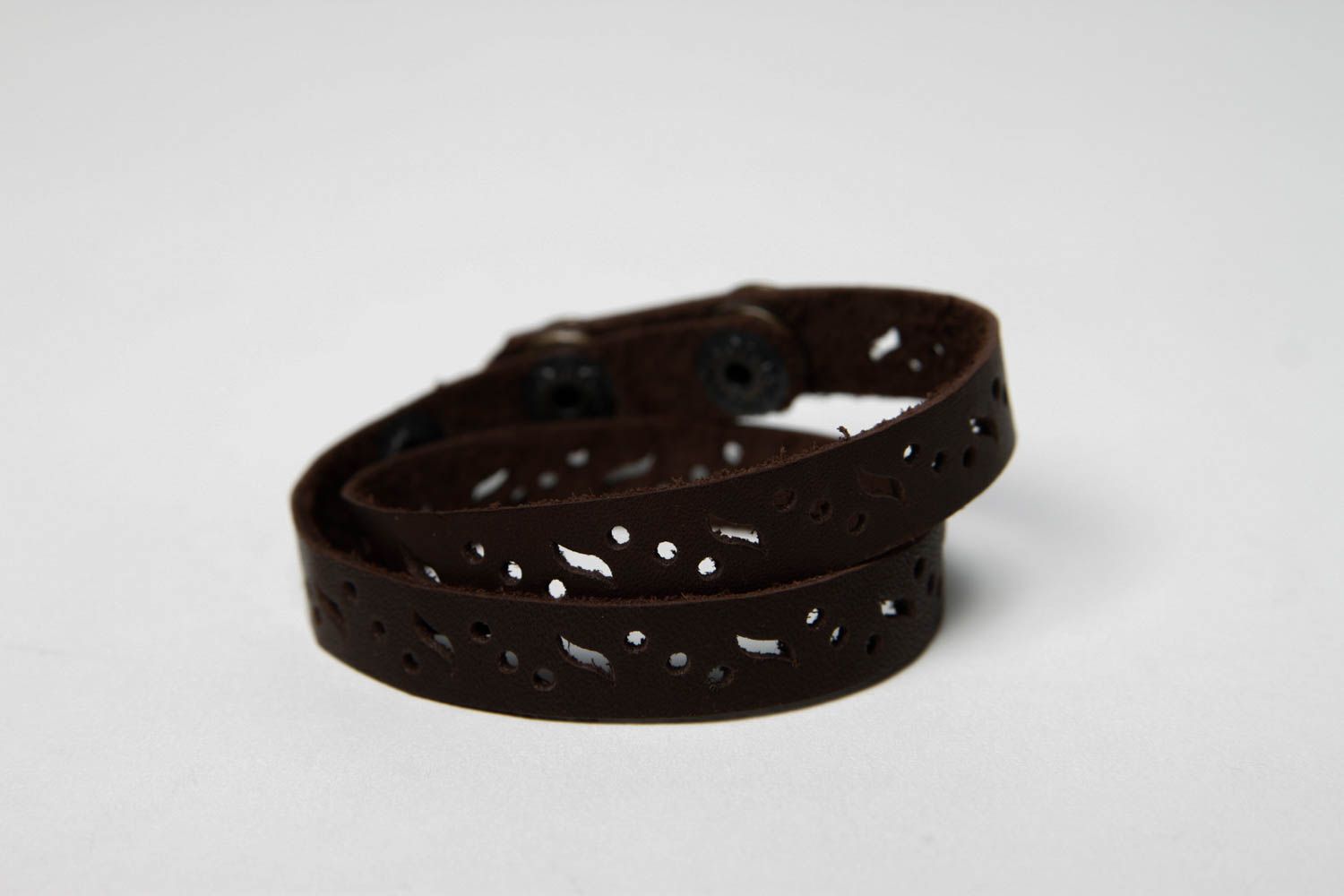 Handmade stylish designer bracelet unusual leather bracelet brown wrist jewelry photo 3