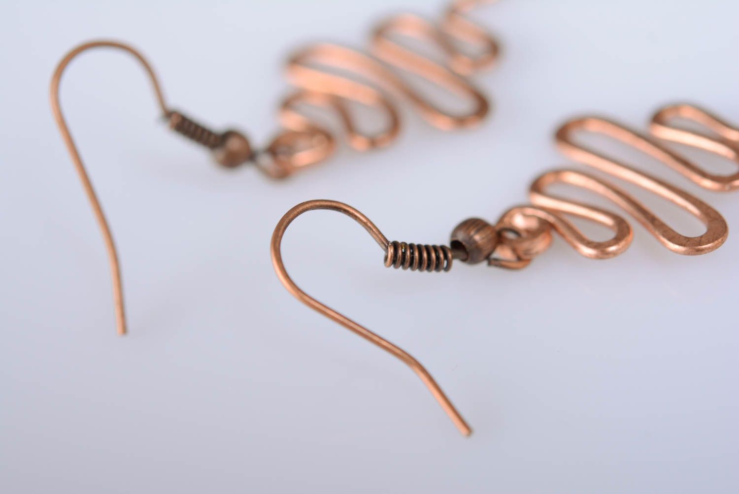 Massive unusual earrings handmade copper earrings wire wrap accessories photo 5