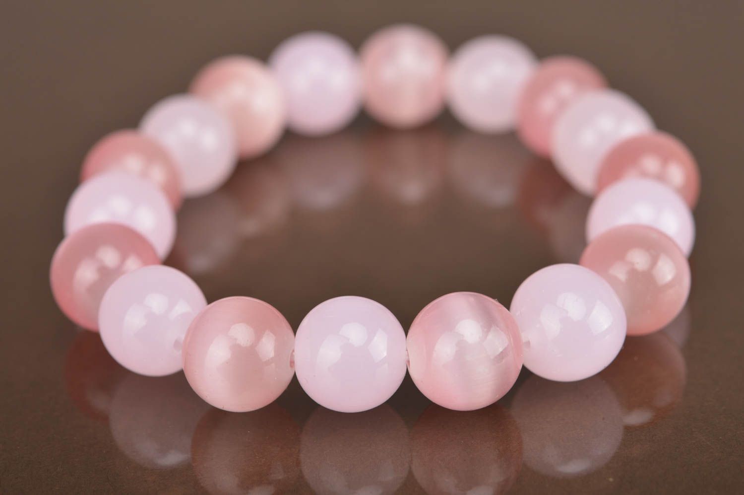 Beautiful stylish handmade designer elastic bracelet with gentle pink beads photo 3