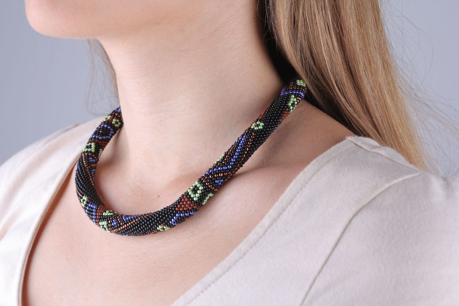 Unusual beaded cord necklace photo 5