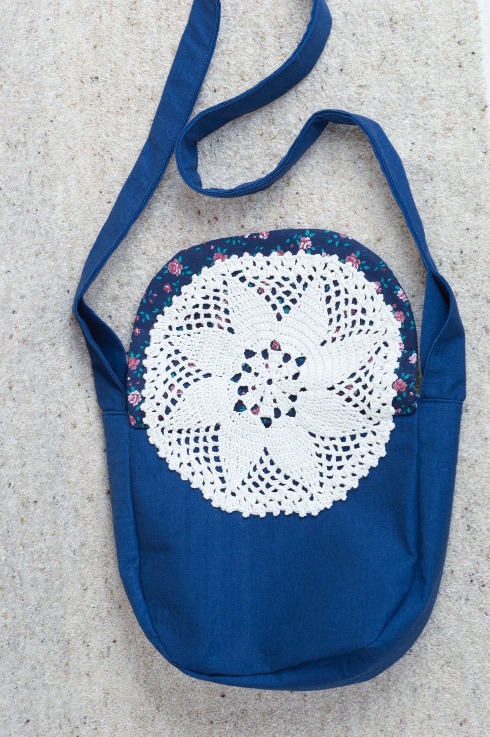 Сумка ручной работы сумка через плечо текстильная сумка синяя с белым стильная фото 4