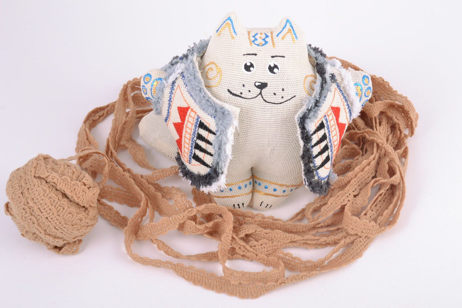 Scented handmade fabric soft toy filled with buckwheat husk Cat photo 1