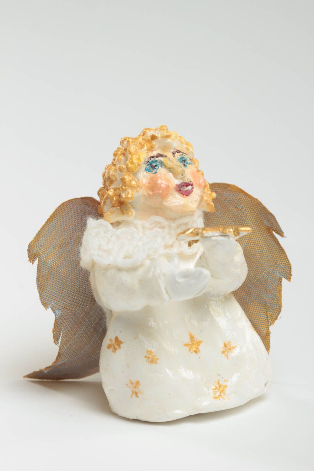 Kleine künstlerische Statuette aus Polymerton Engel mit Stern schön Handarbeit foto 2
