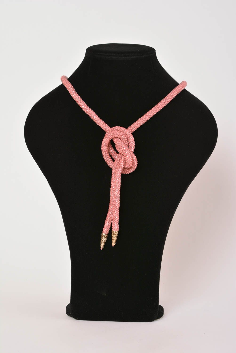 Collier en perles de rocaille Bijou fait main lariat rose Accessoire femme photo 2