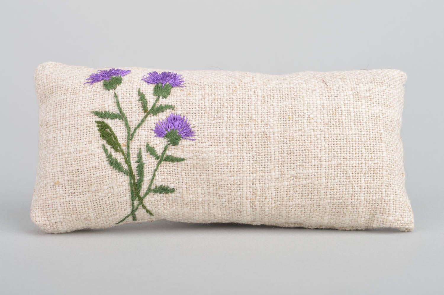 Beautiful handmade linen fabric soft interior sachet pillow with embroidery photo 2