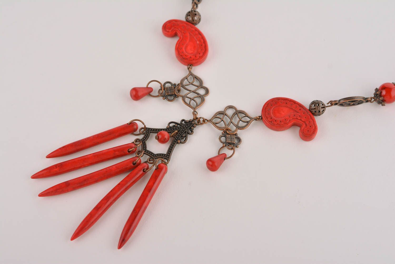 Unusual handmade metal necklace coral bead necklace beautiful jewellery photo 2