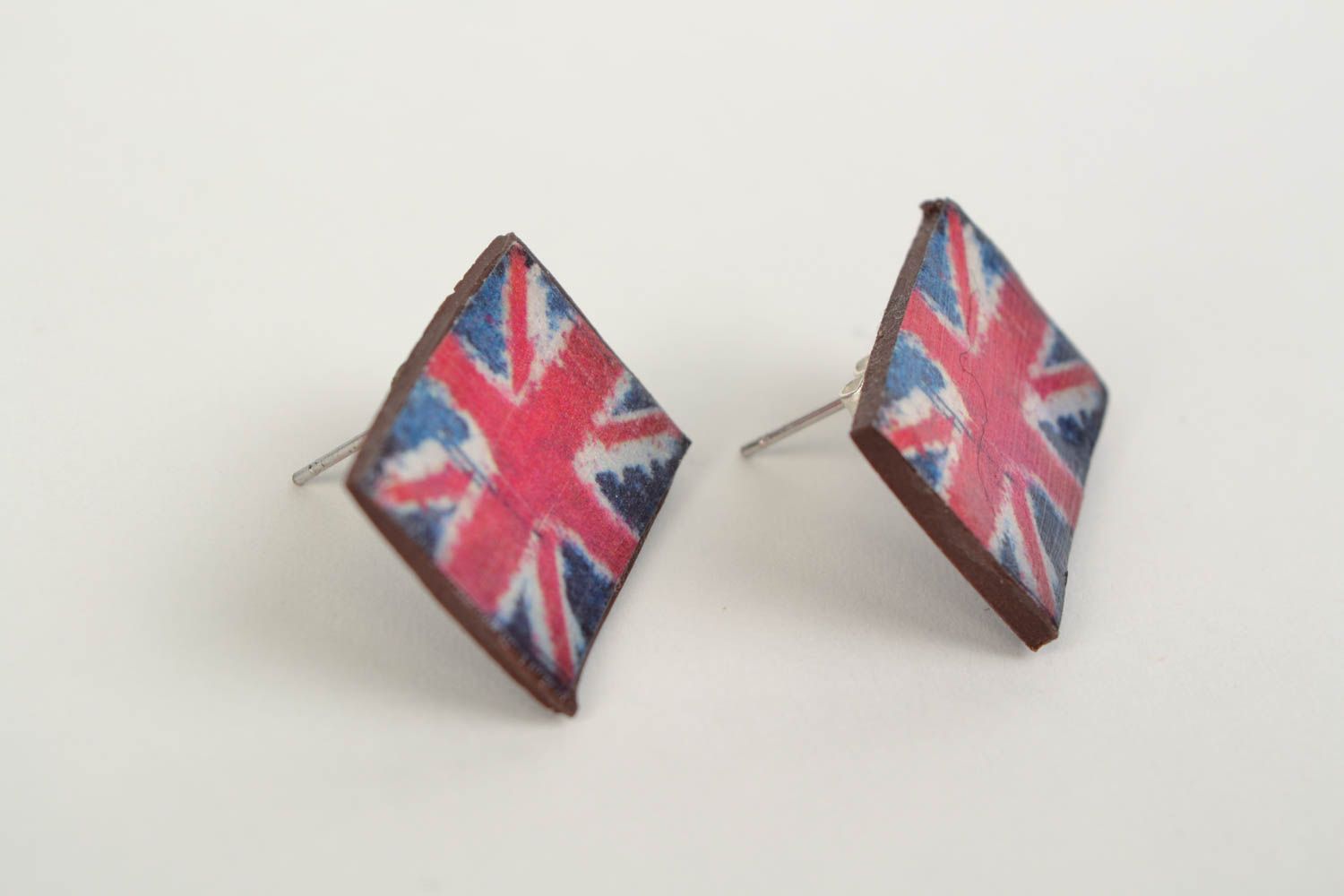 Beautiful handmade decoupage polymer clay stud earrings Flah of Great Britain photo 5