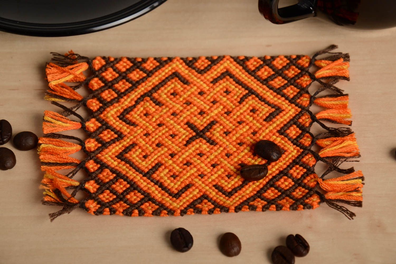 Textil Untersetzer für Tassen aus Mulinee Fäden geflochten handmade foto 1