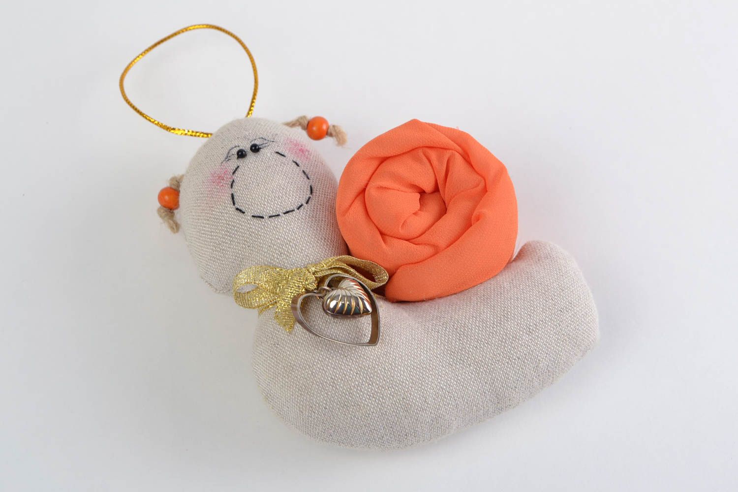 Collectible handmade linen fabric soft toy Snail for children and decor photo 3