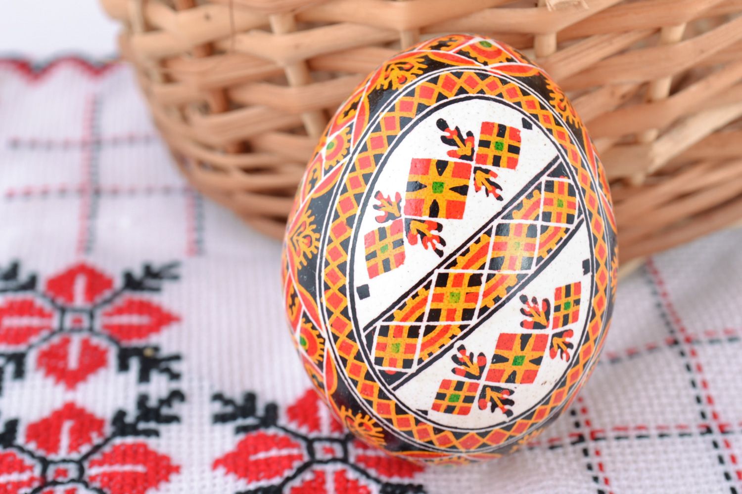 Bright painted handmade Easter chicken egg with beautiful patterns photo 1
