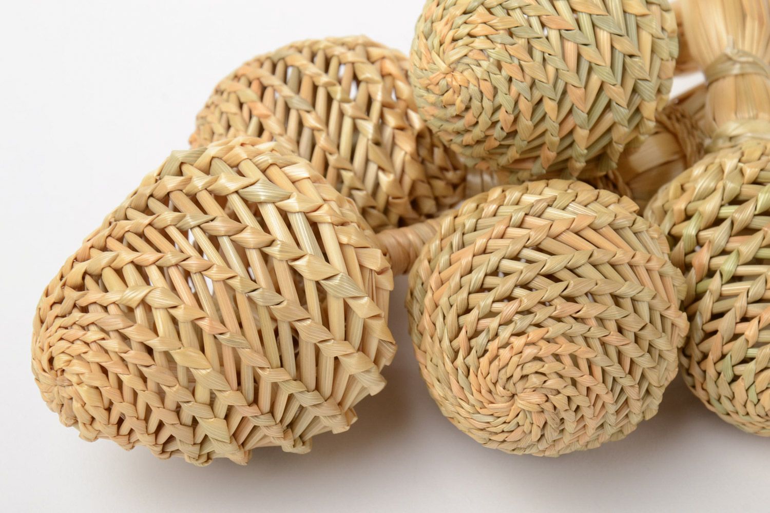 Set of 3 handmade eco friendly rattle toys woven of natural straw for babies photo 4
