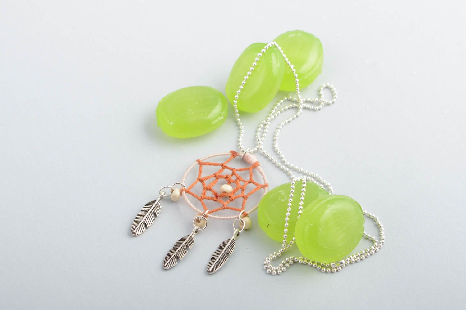 Handmade designer dreamcatcher pendant necklace on chain protective amulet photo 1