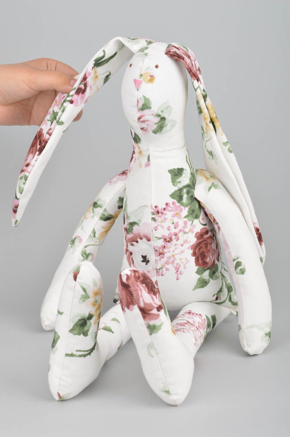 Beautiful children's handmade fabric soft toy of average size Floral Hare photo 3