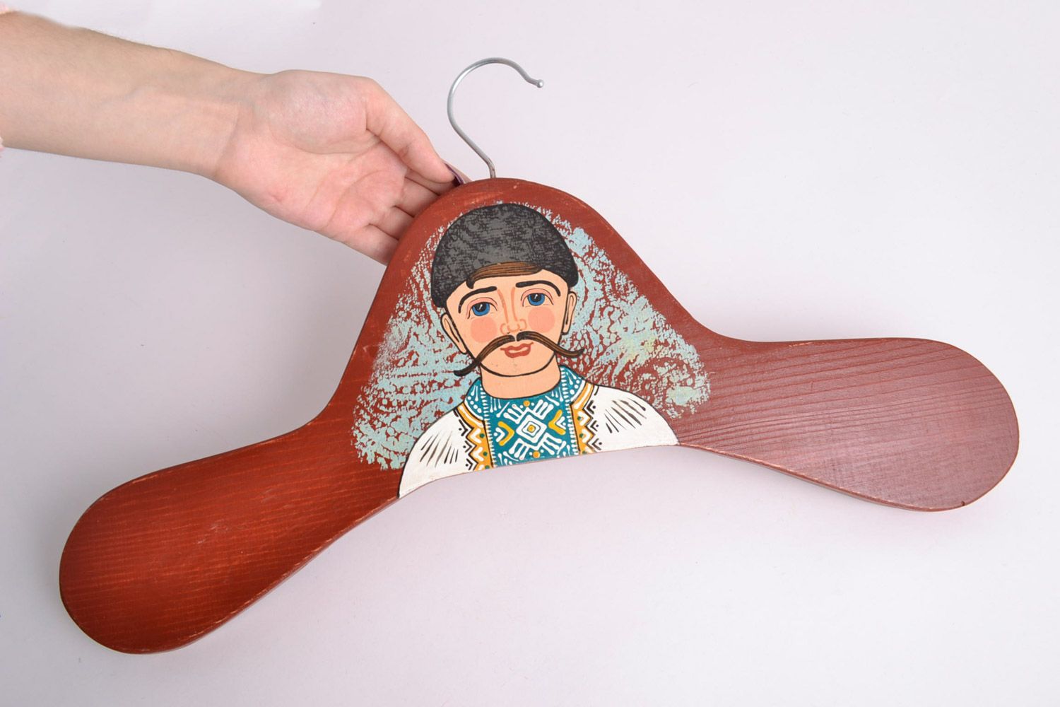 Handmade decorative painted wooden clothes hanger in ethnic style photo 4
