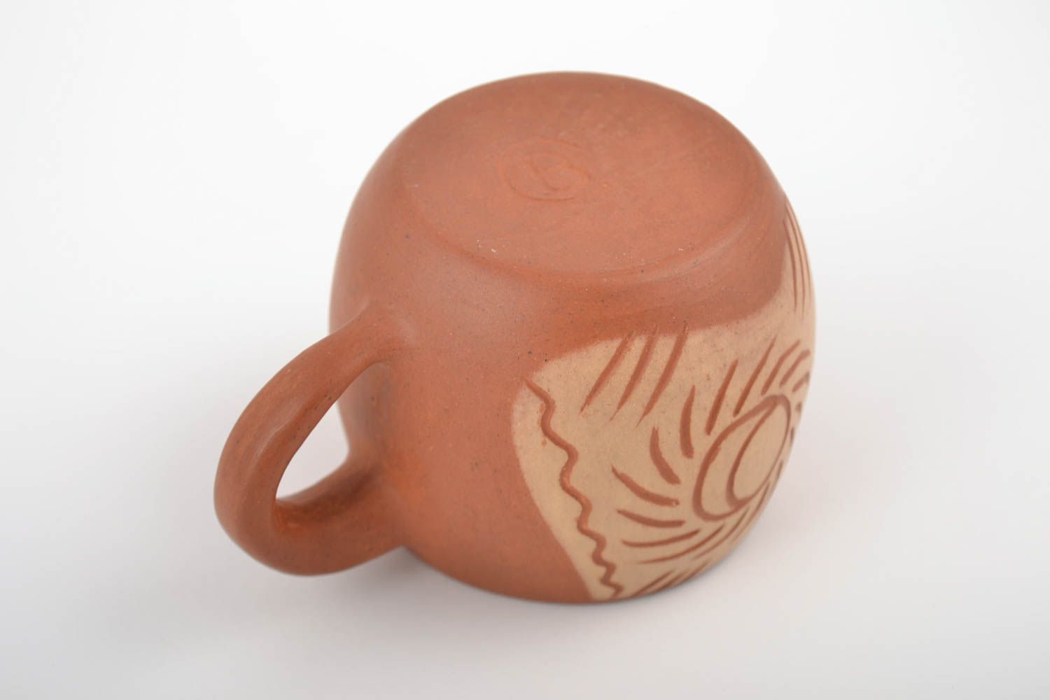 5 oz ceramic clay terracotta color coffee cup with cave drawings photo 4