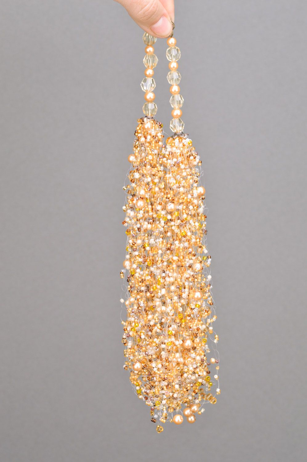 Joli collier en perles de rocaille beige massif fait main multicouche pour femme photo 3