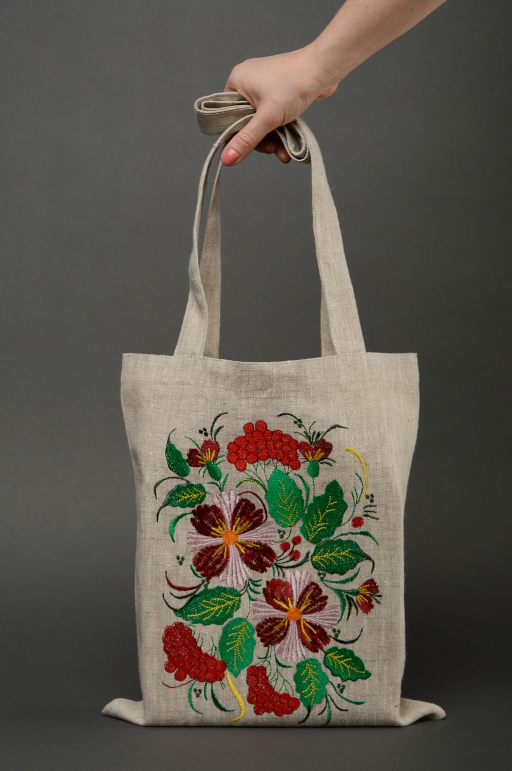 Women's fabric bag with handmade embroidery photo 1