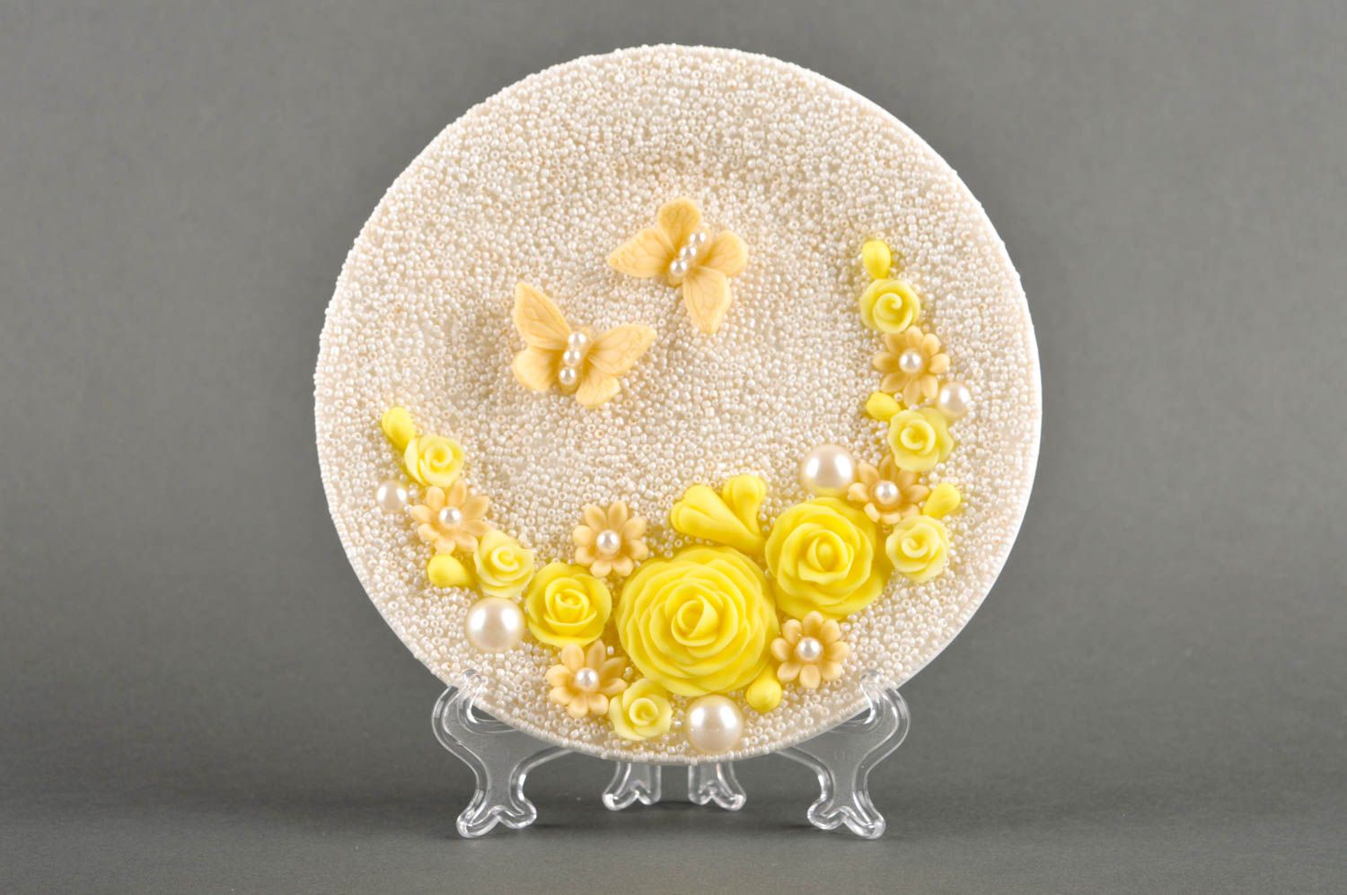 Assiette décorative Décoration fait main Vaisselle déco Fleurs jaunes design photo 1