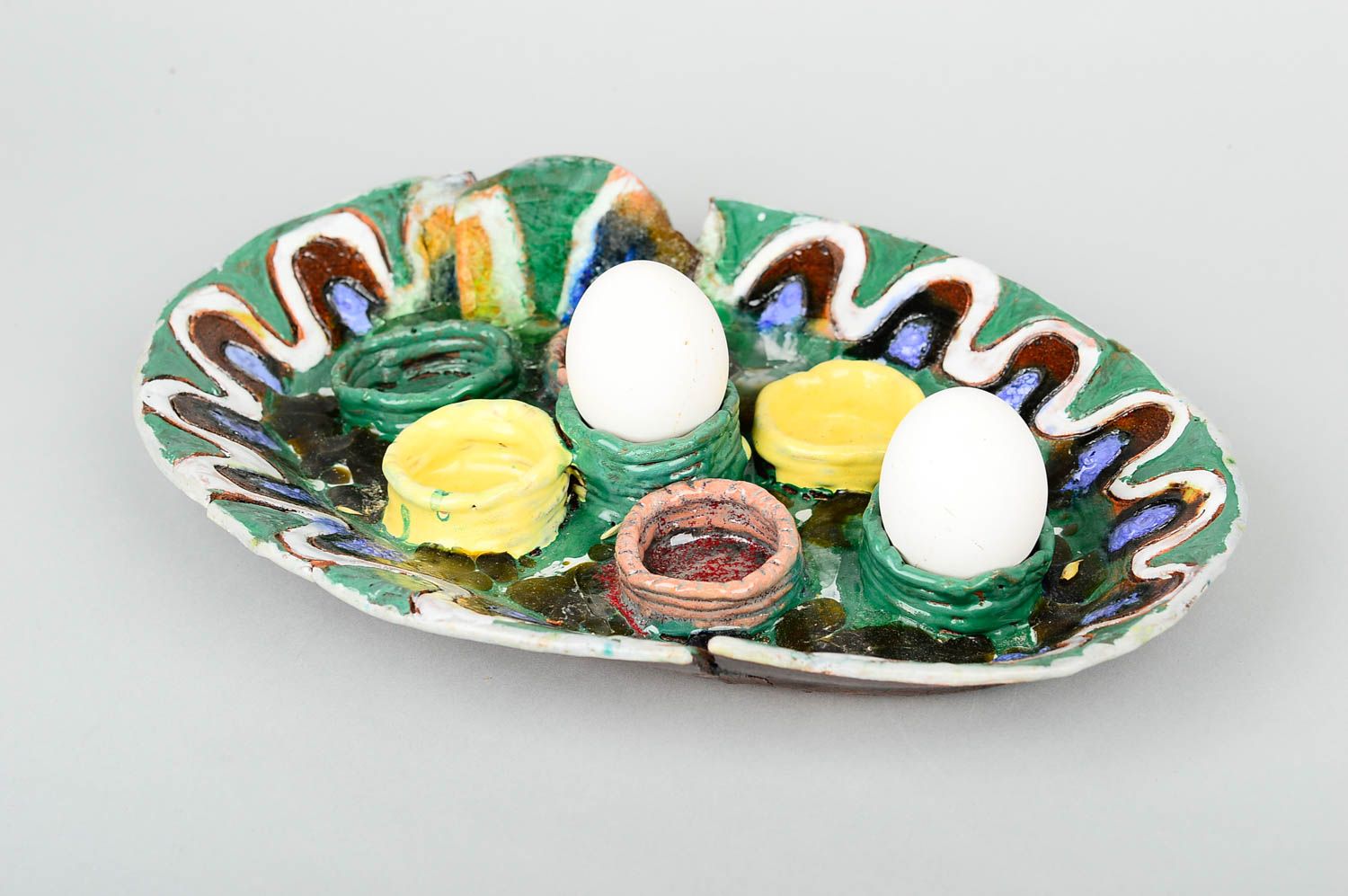 Керамическая тарелка хэнд мэйд глиняная посуда расписная тарелка для яиц фото 1