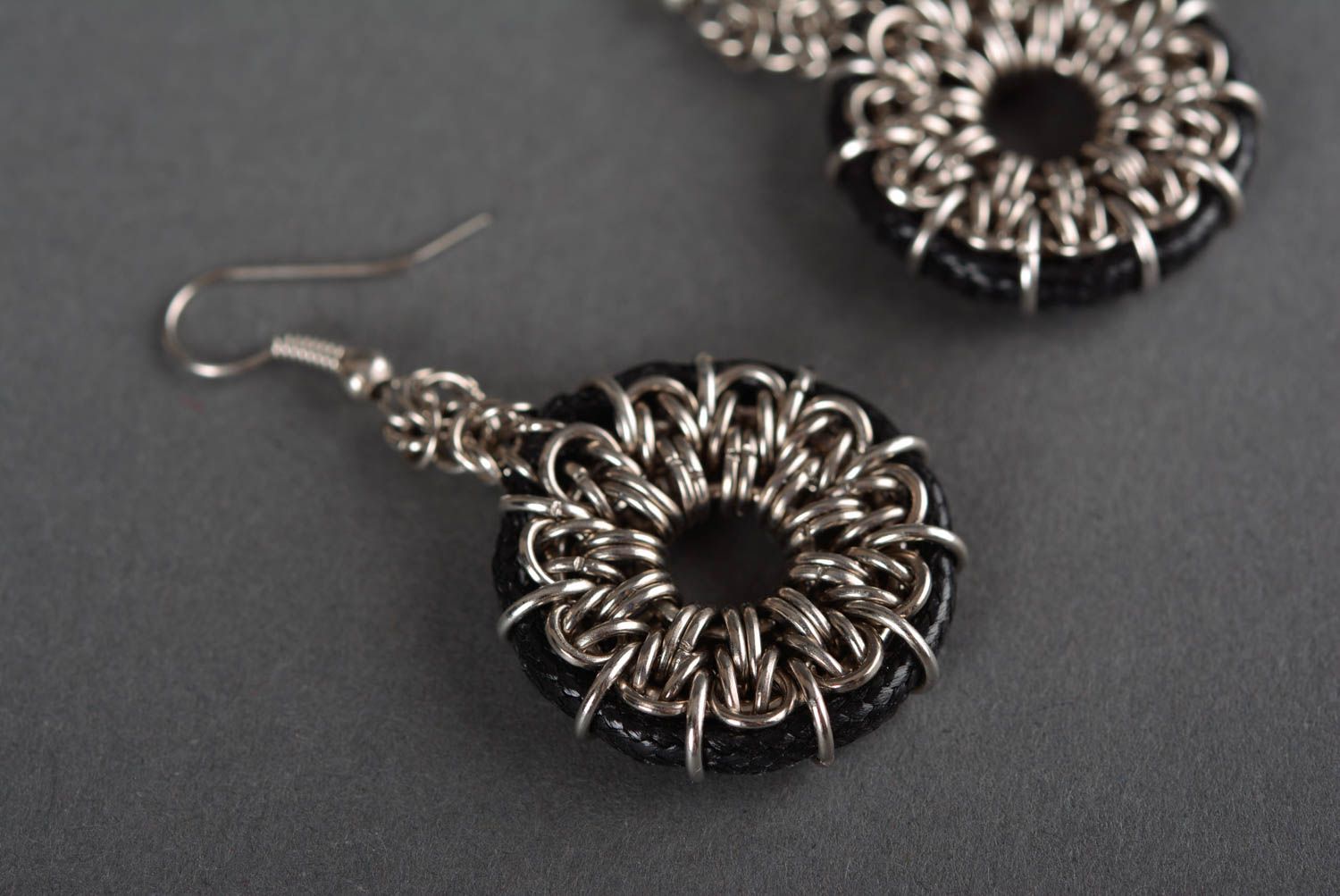 Handmade designer earrings made of metal round metal earrings metal jewelry photo 4