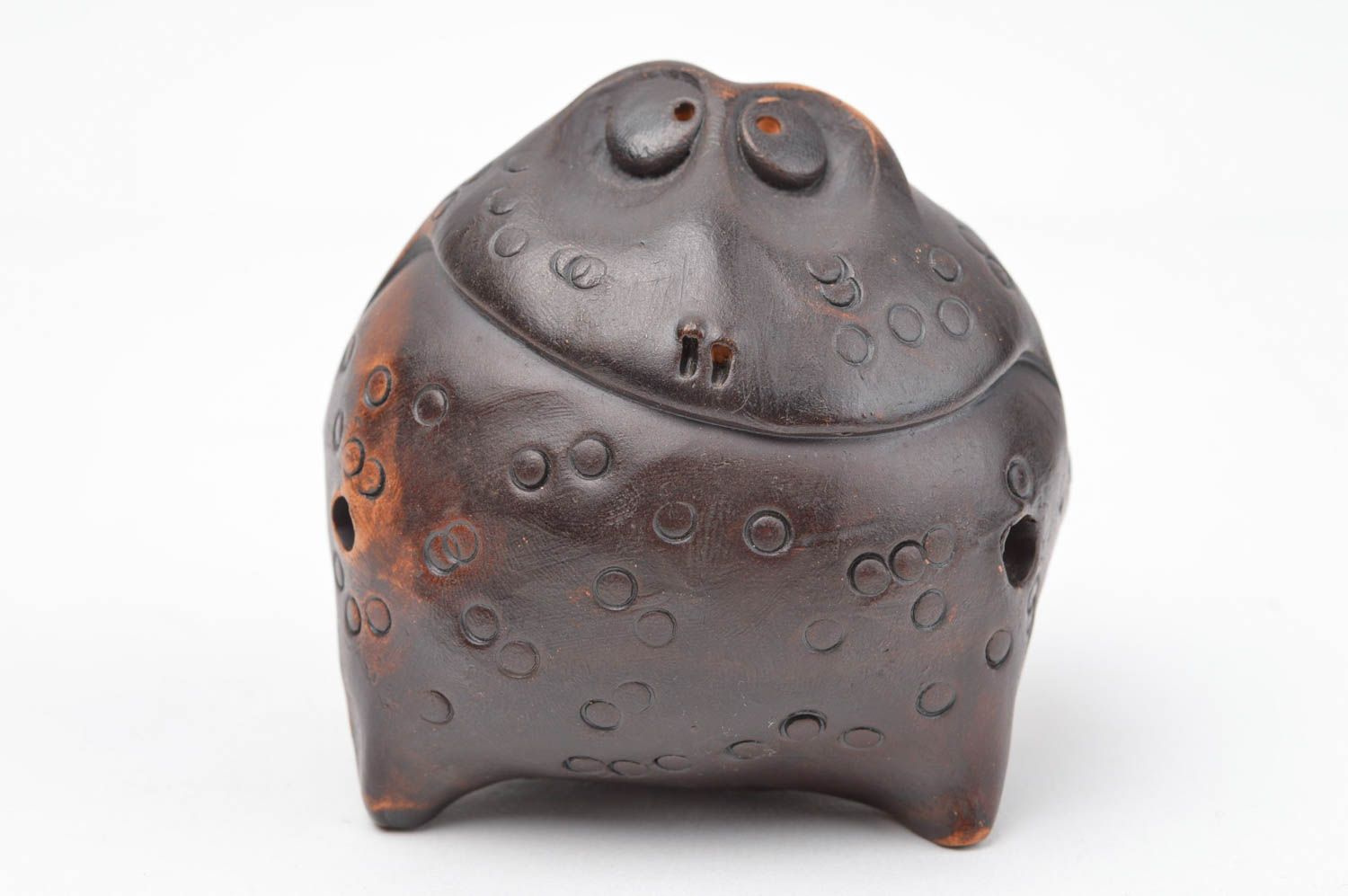 Silbato de barro hecho a mano figura de cerámica rana souvenir original foto 2