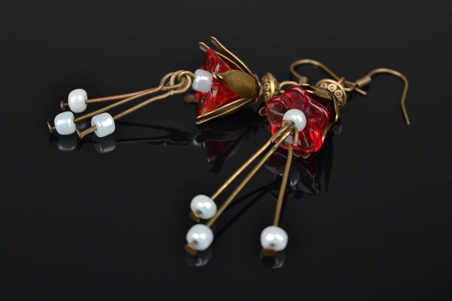 Handmade earrings with beads of unusual shape photo 1