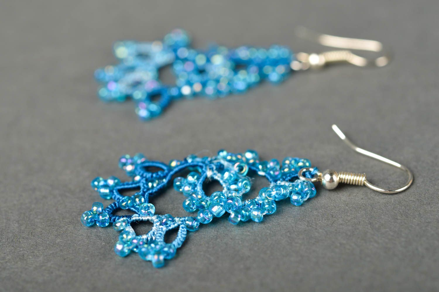 Pendientes de frivolité bisutería artesanal accesorio para mujeres azul foto 3