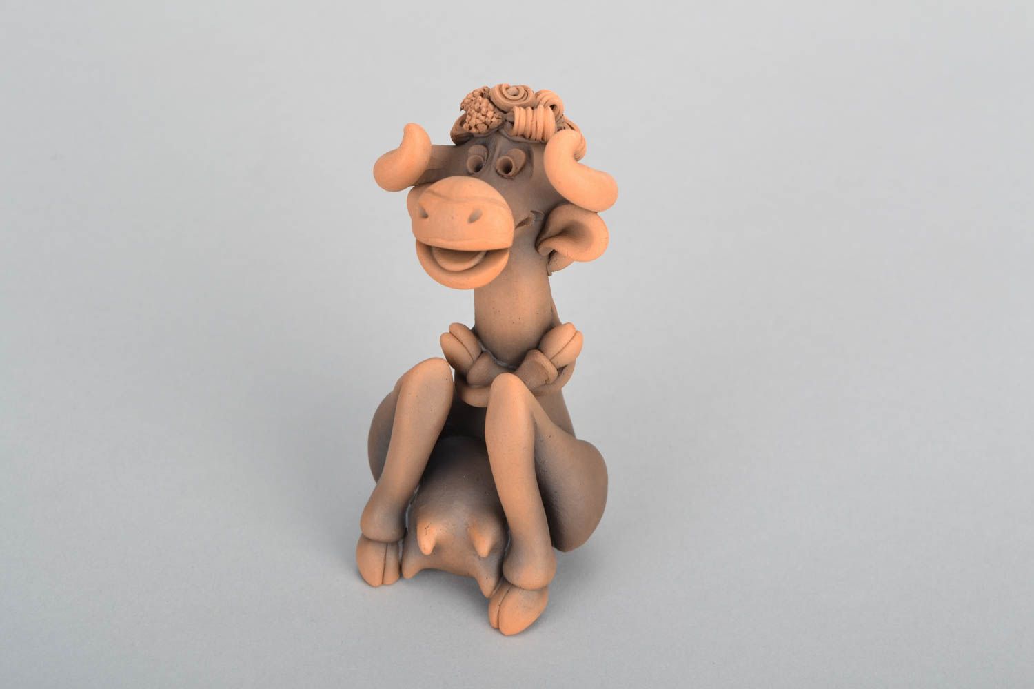 Unusual designer clay statuette Shy Cow photo 3