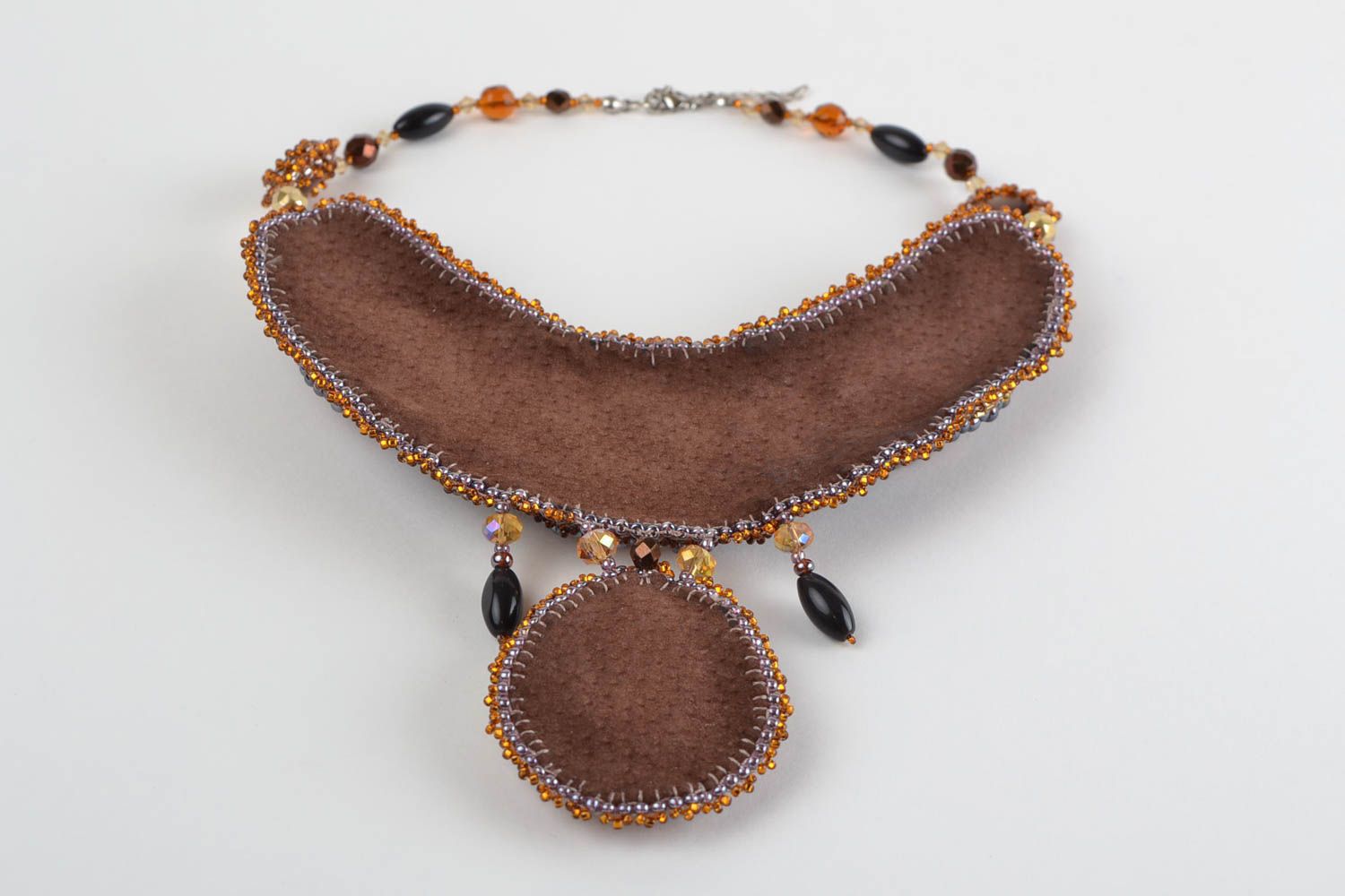 Beautiful massive handmade beaded necklace with natural stones designer jewelry photo 5