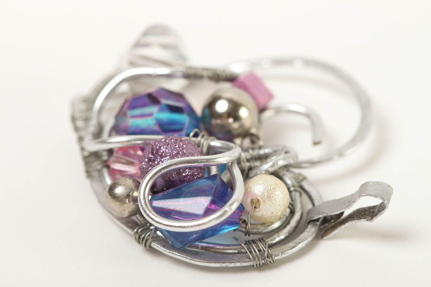 Pendentif coeur fantaisie Bijou fait main métal perles plastiques Cadeau femme photo 4
