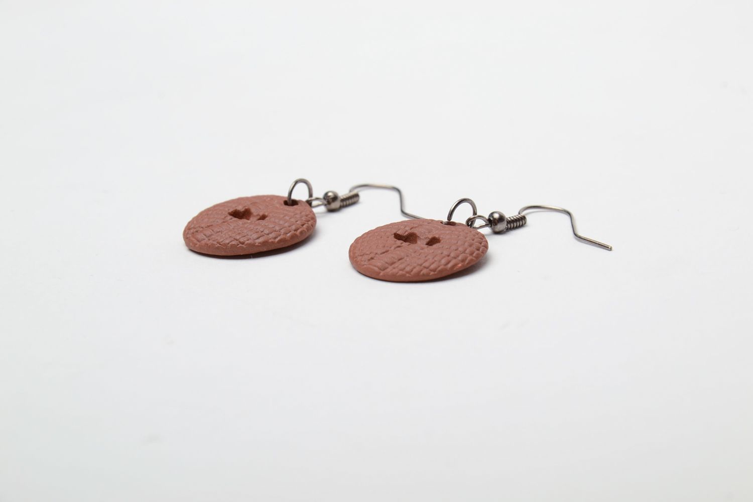 Round ceramic earrings in the shape of buttons photo 4
