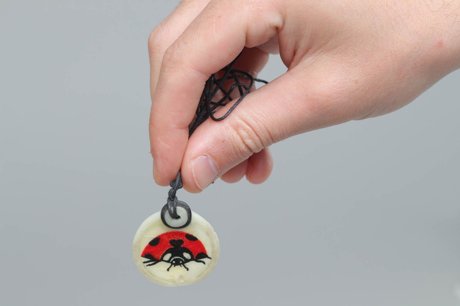 Handmade pendant made of polymer clay on long string beautiful stylish accessory photo 5