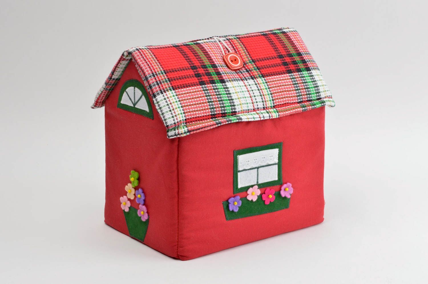 Deko Spielzeug handmade kleines Deko Haus in Rot Spielzeug aus Stoff schön  foto 2