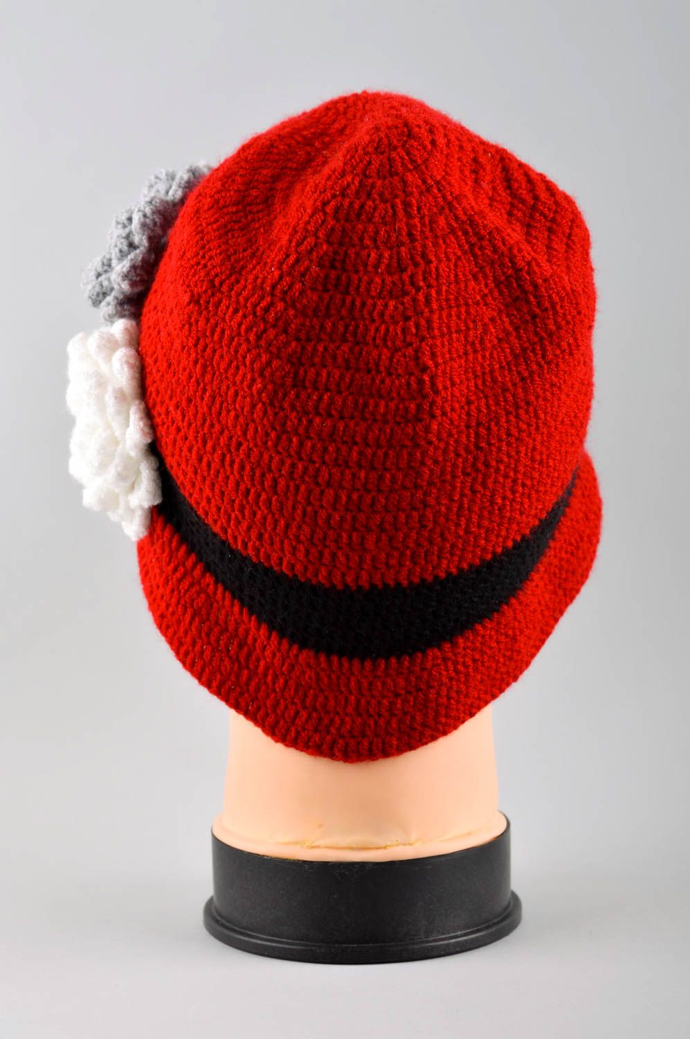Bonnet rouge fait main Cloche chapeau tricoté fleurs Vêtement pour enfant  photo 4