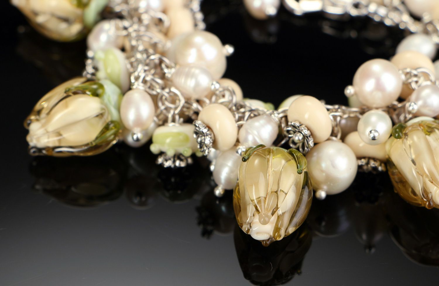 Bracelet en perles et verre Boutons beiges photo 4