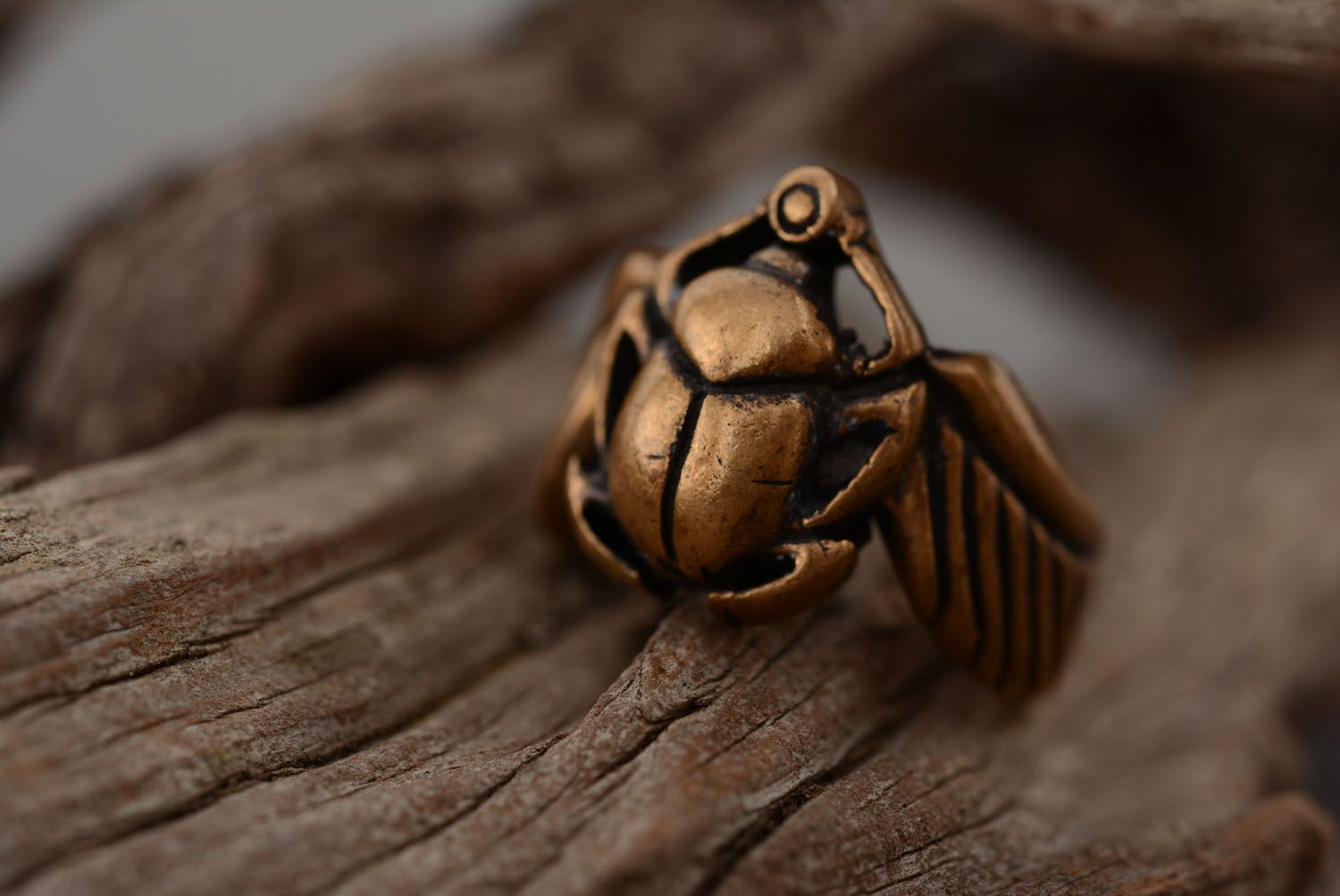 Anel de bronze artesanal Escaravelho foto 2