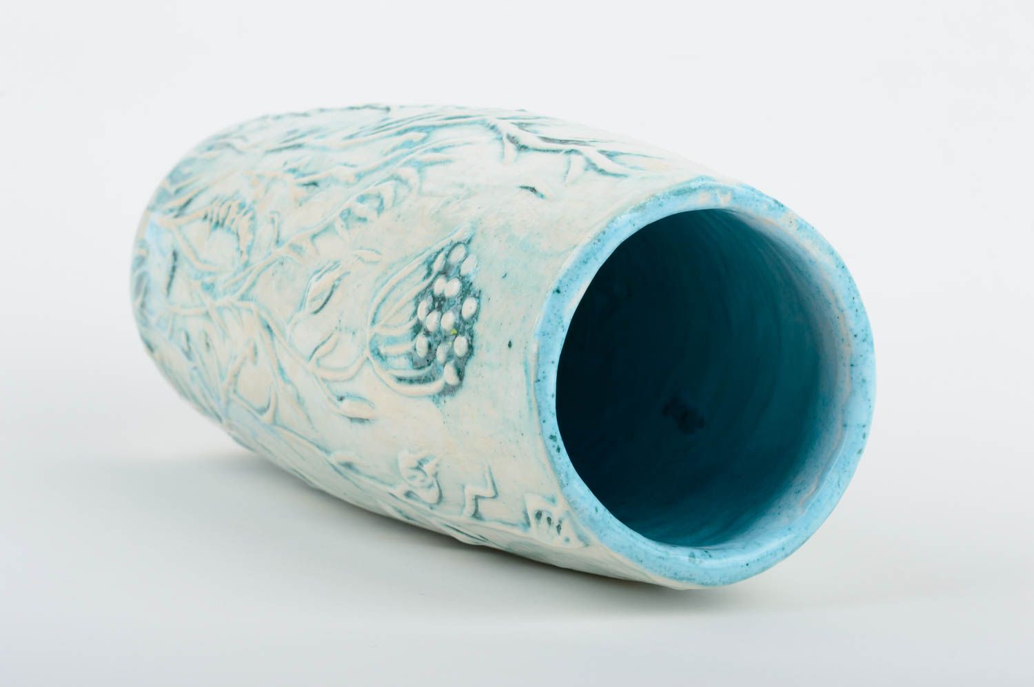 Handmade Keramik Vase originell Haus Deko blau weiße schöne Vase mit Muster foto 3