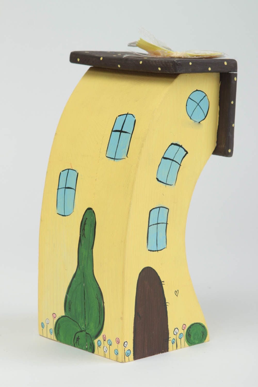 Figura artesanal con forma de casa amarilla regalo original decoración de hogar foto 2