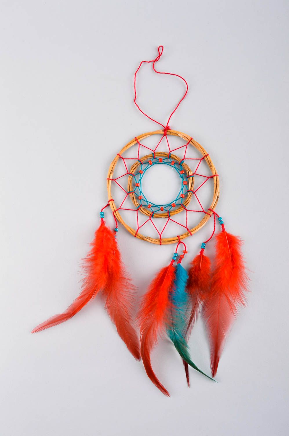 Deko Anhänger handmade originelles Geschenk Indianer Traumfänger in Rot foto 2