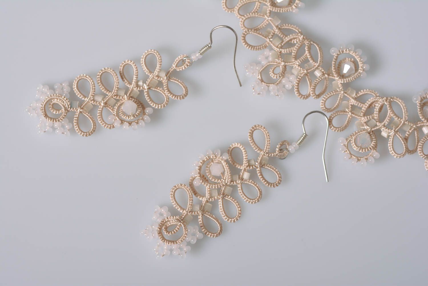 Handmade jewelry set designer necklace handmade earrings tatting lace gift ideas photo 4