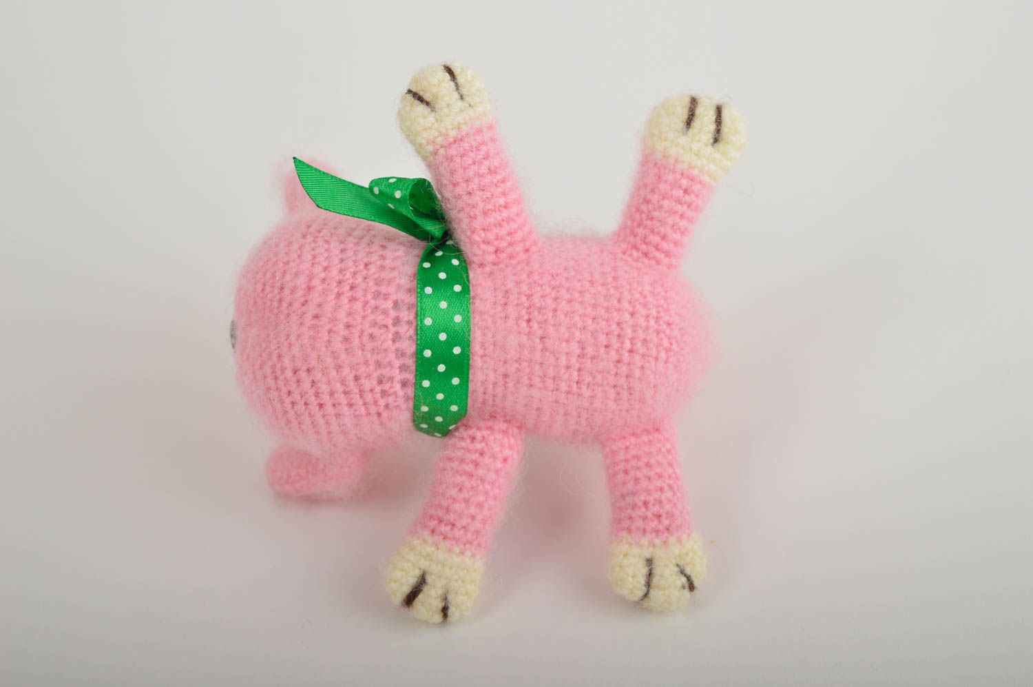 Jouet tricoté Peluche faite main chat rose Cadeau pour enfant original photo 4