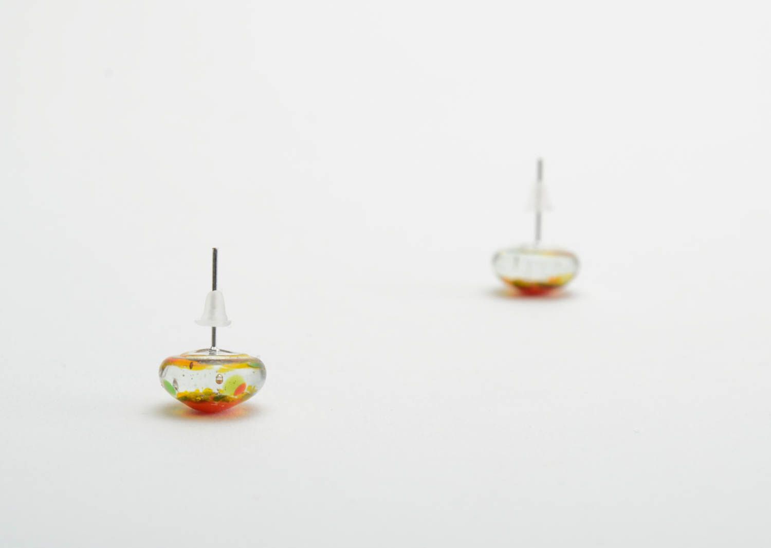 Small stud earrings of round shape glass fusing technique handmade accessory photo 4