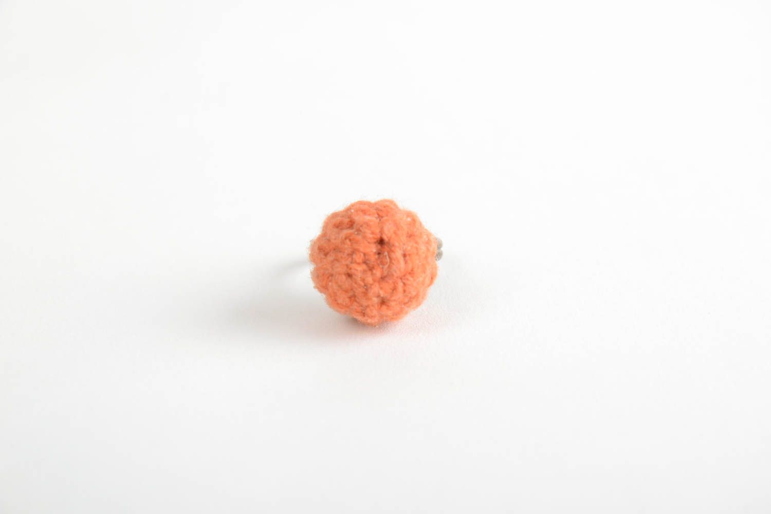 Handmade designer jewelry ring on metal basis with crocheted orange bead photo 4