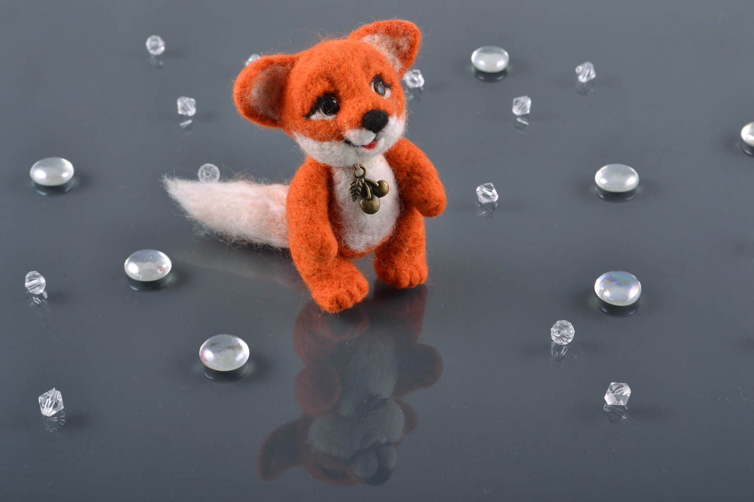 Designer felted wool toy fox photo 1
