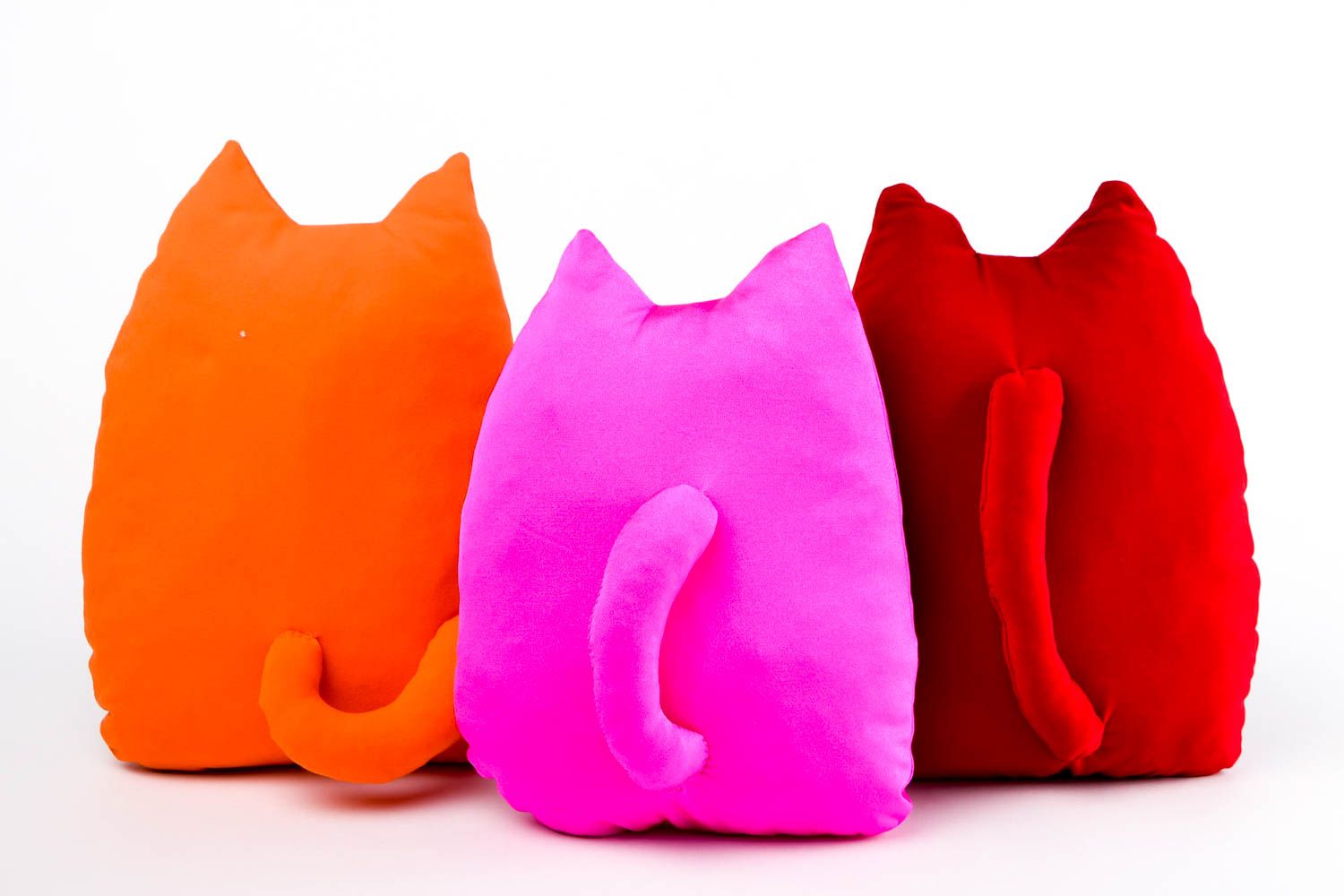 Peluches chats Jouets faits main 3 pièces rouge orange rose Cadeau pour enfant photo 5
