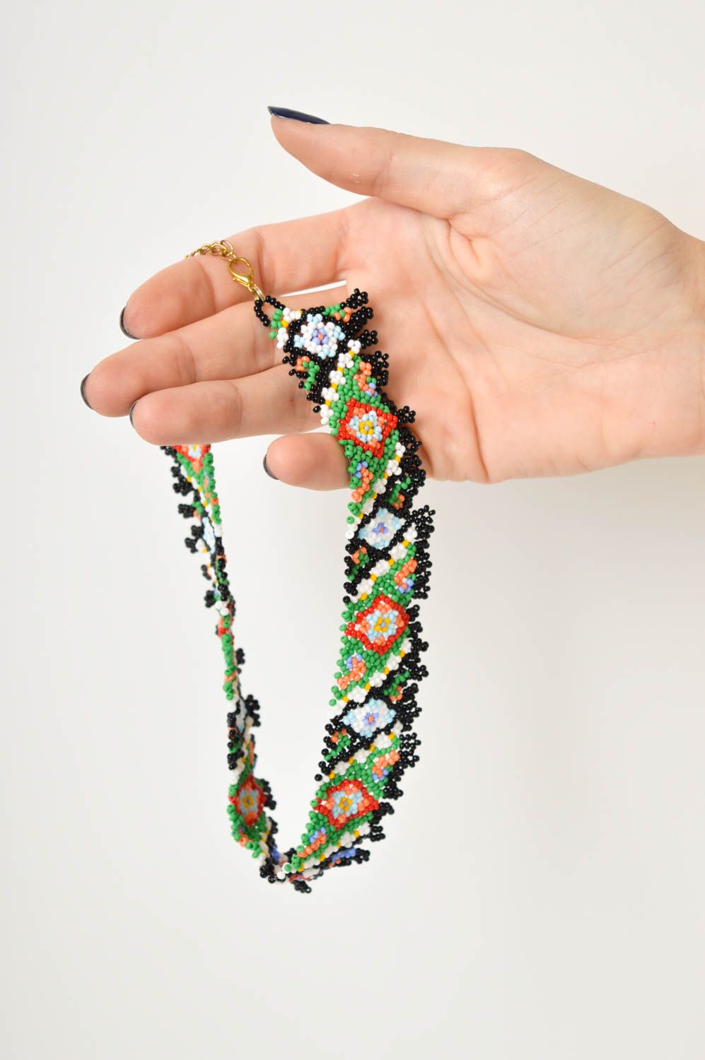 Schmuck Halskette handgefertigt Damen Collier Glasperlen Schmuck geblümt foto 2