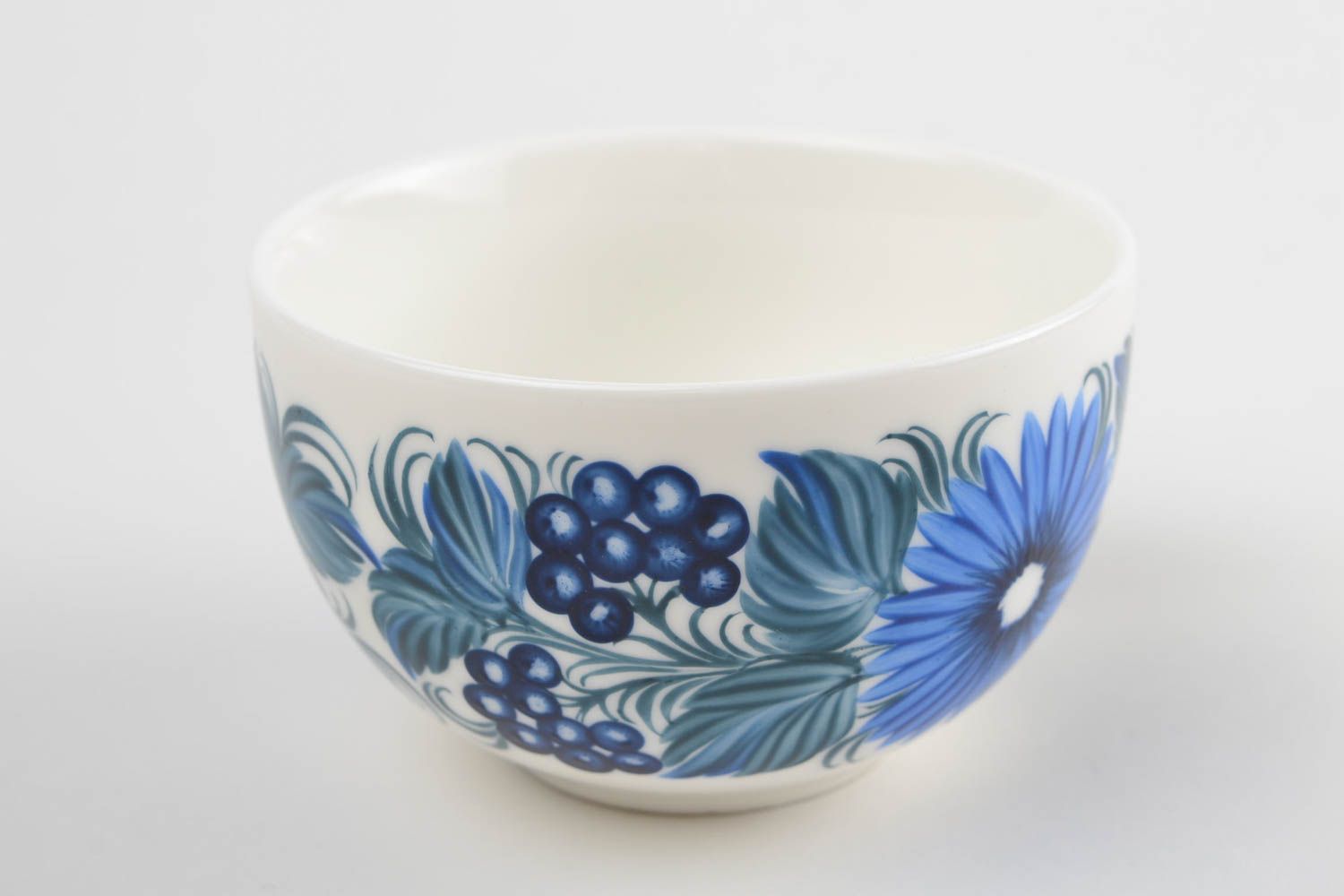 8 oz porcelain white tea cup with blue flowers pattern in Russian style photo 5