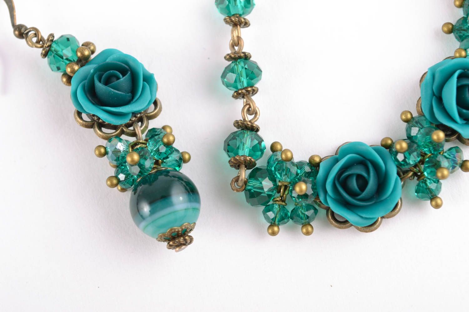 Dark green charm chain bracelet and earrings set for women photo 3