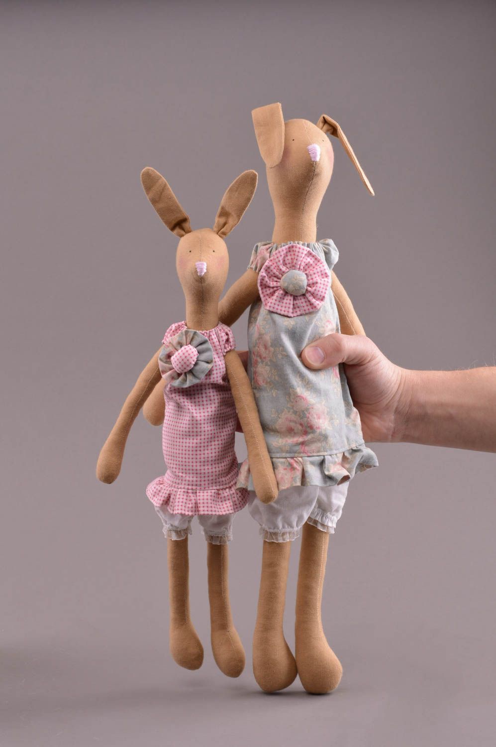 Textil Kuscheltiere Hasen Mutter und Tochter aus Baumwolle Set 2 Stück handmade  foto 4