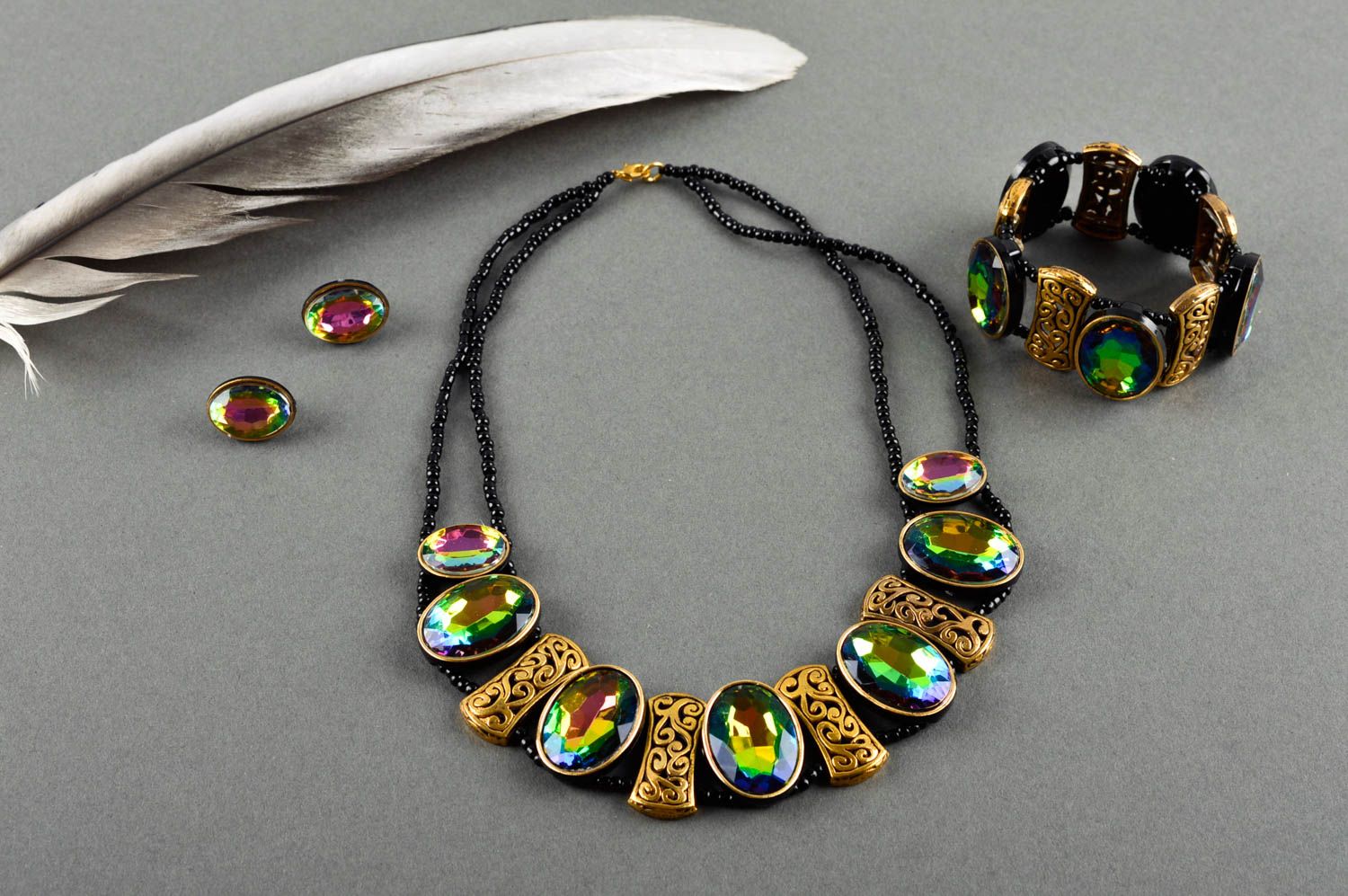 Handmade jewelry set fashion necklace wrist bracelet stud earrings cool jewelry photo 1